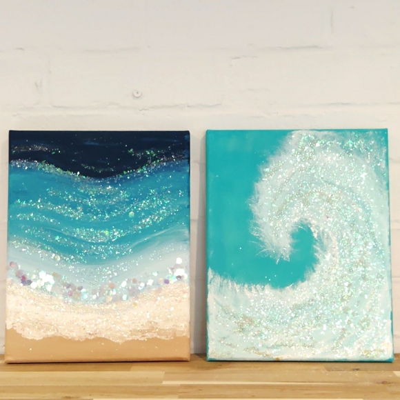 Original Glitter Ocean Abstract Acrylic Painting - Picture 3 of 3